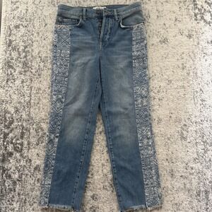 Free People We The Free Aztec Denim Size 24 Print Boho Chic Straight Leg Jeans